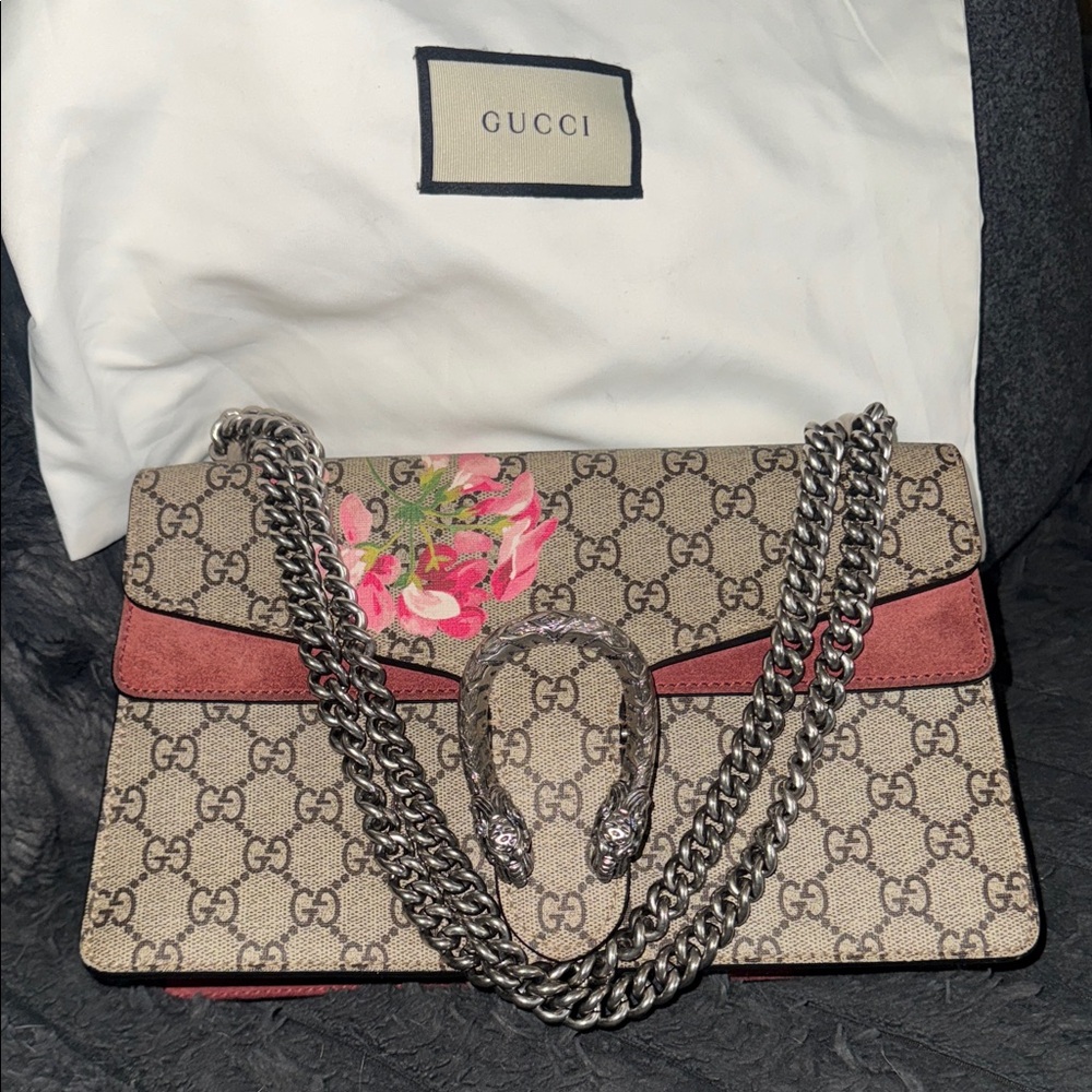 Gucci Beige and Red Dinoysus Floral Shoulder Bag